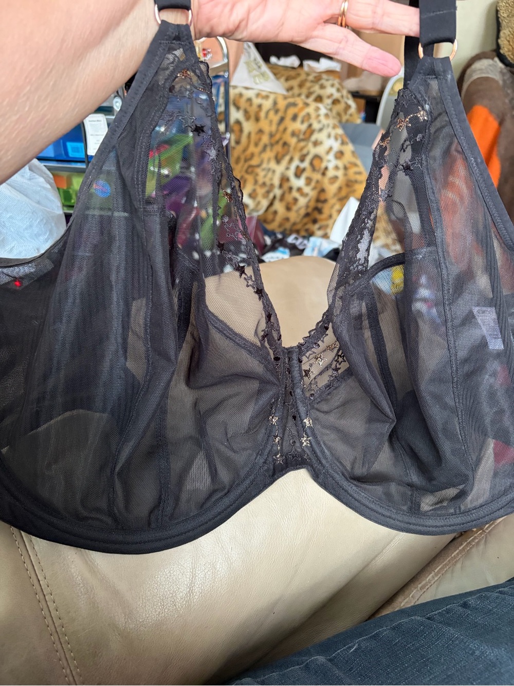 Elomi Sheer Black Lace Underwire Full Support Bra Size 40O.  Gorgeous!